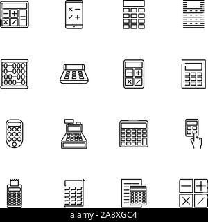 Berechnung, Rechner Übersicht Icons Set - schwarzes Symbol auf weißem Hintergrund. Berechnung, Rechner einfache Illustration Symbol gesäumten Einfachheit Si Stock Vektor