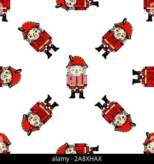 Nahtlose Muster von Hand gezeichnete Skizze farbige Nussknacker Zeichen auf weißem Hintergrund. Vector Illustration. Stock Vektor