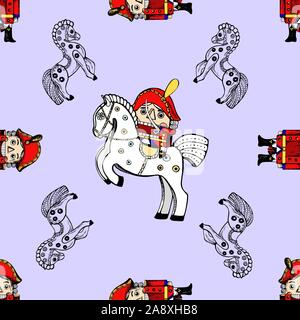 Nahtlose Muster von Hand gezeichnete Skizze stil Charaktere und verschiedene Objekte zu der Nussknacker Märchen. Isolierte Vector Illustration. Stock Vektor