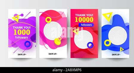 Moderne Soziale Netzwerke Folgen Sie uns Banner mit flüssigem gradient Formen, mit Speed Runde Elementen dekoriert und bearbeitbaren Foto auf Hintergrund isoliert. Ca Stock Vektor