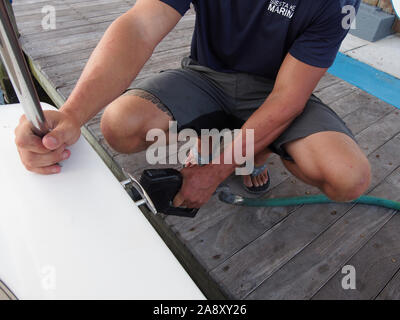 Telefonzentrale im Siesta Key Marina mieten und Tankstelle, Siesta Key, Florida, USA, 30. Oktober 2019, © katharine Andriotis Stockfoto