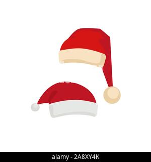 Santa Claus roten Hut Symbol flach Vektor-Set isoliert Stock Vektor