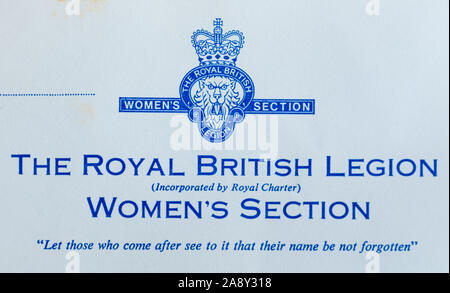 Ein Royal British Legion Frauen Abschnitt Mitgliedskarte Stockfoto