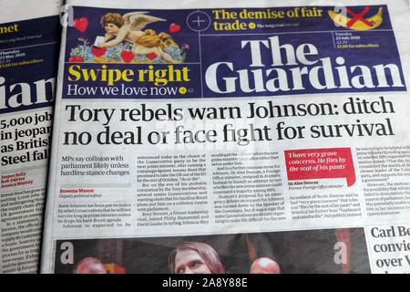 "Tory Rebellen warnen Johnson: Graben kein Deal oder Gesicht Kampf ums Überleben' Zeitung Schlagzeile in der Tageszeitung The Guardian London England vom 23. Juli 2019 DE Stockfoto