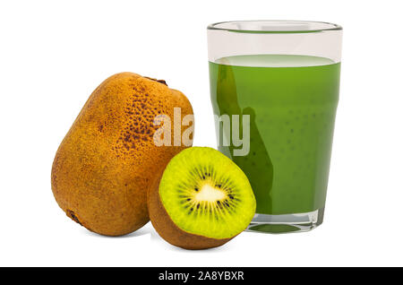 Glas kiwi Saft mit kiwifruits, 3D-Rendering auf weißem Hintergrund Stockfoto