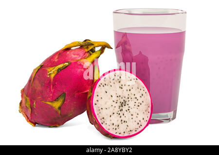 Glas pitaya Saft mit Dragon Früchte, 3D-Rendering auf weißem Hintergrund Stockfoto