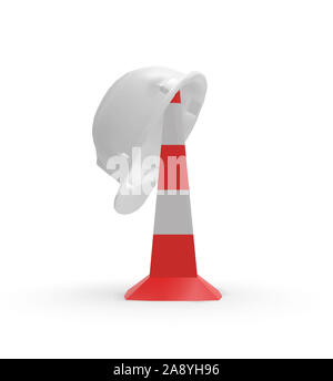 Leitkegel Barriere Schild mit Helm 3D-Rendering Stockfoto