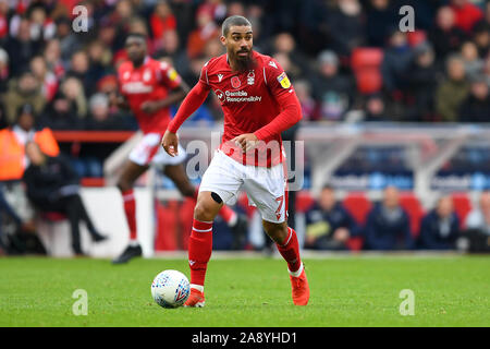 NOTTINGHAM, ENGLAND - 9.NOVEMBER Lewis Grabban (7) von Nottingham Forest während der Sky Bet Championship Match zwischen Nottingham Forest und Derby County an der Stadt Boden, Nottingham am Samstag, den 9. November 2019. (Credit: Jon Hobley | MI Nachrichten) das Fotografieren dürfen nur für Zeitung und/oder Zeitschrift redaktionelle Zwecke verwendet werden, eine Lizenz für die gewerbliche Nutzung Kreditkarte erforderlich: MI Nachrichten & Sport/Alamy leben Nachrichten Stockfoto