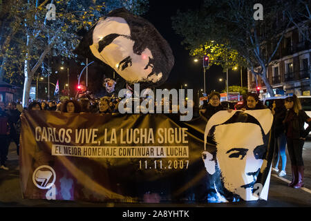 Madrid, Spanien. November 11, 2019, Rally Antifaschistinnen erinnern Carlos Palomino, ein 16 Jahre alter Junge, der vor 12 Jahren von einem ganz rechts Militar getötet wurde, als er im Begriff war, zu einer Demonstration. Credit: Marcos del Mazo/Alamy leben Nachrichten Stockfoto