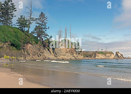 Zerklüftete Küsten Strand an einem sonnigen Tag im Leuchtturm Strand an der Küste von Oregon in der Nähe von Coos Bay Stockfoto