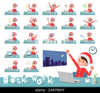 Eine Reihe von Santa Claus kostüm Frauen am Schreibtisch arbeiten. Es gibt verschiedene Aktionen wie Gefühle und Müdigkeit. Es ist Vektor Kunst so ist es leicht zu bearbeiten. Stock Vektor