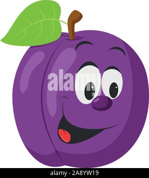 Früchte Zeichen Sammlung: Vector Illustration eines lustigen und lächelnd Pflaume Charakter. Stock Vektor