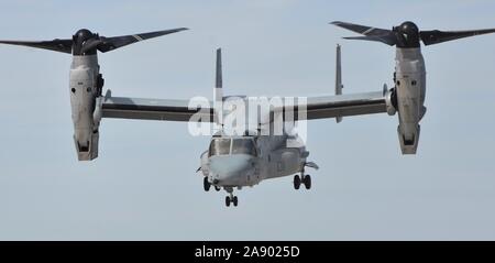 Eine Marine Corps MV-22 Osprey Tilt rotor, Luftfahrzeugen, die auf MCAS Yuma. Diese MV-22 gehört zu den VMX-1 Squadron. Stockfoto