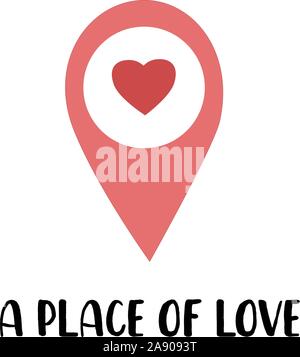 Valentinstag. Geolocation-Tag. Rosa Farbe.. Rotes Herz Stock Vektor