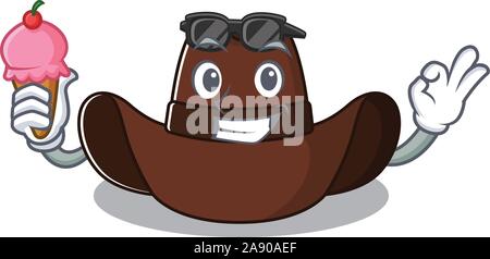 Heiter auf Cowboy Hut mit Eis Zeichentrickfigur Stock Vektor