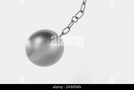 Metall Kette mit einer abrissbirne Schwingen auf. Abriss funktioniert. 3D-Render Abbildung Stockfoto