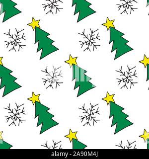 Nahtlose weihnachten Muster der Weihnachtsbäume, Sternen und Schneeflocken. Nahtlose weihnachten Muster Bäume für Web Hintergrund Design. Vektor Urlaub Stock Vektor
