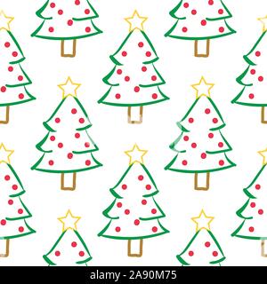 Süße Hand gezeichnet Weihnachtsbäume nahtlose Muster Hintergrund. Stock Vektor