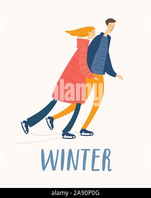 Vektor Winter poster Mit ein paar Schlittschuhlaufen Stock Vektor