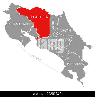 Alajuela rot markiert auf der Karte von Costa Rica Stockfoto