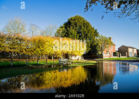 Eine überflutete Church Street, West Hanney, Wantage, Oxfordshire, England, Großbritannien im November 2019 Stockfoto