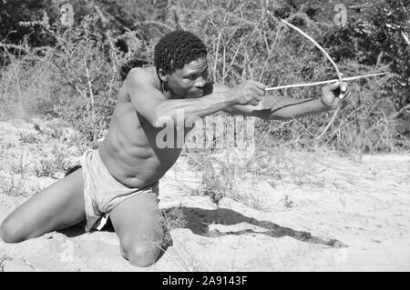 In der Nähe von Ghanzi Naro-Bushmen in der zentralen Kalahari in Botswana Stockfoto