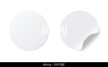 Realistische Vorlage der Weiße, runde Papier Kleber Aufkleber mit gewelltem Rand Stock Vektor