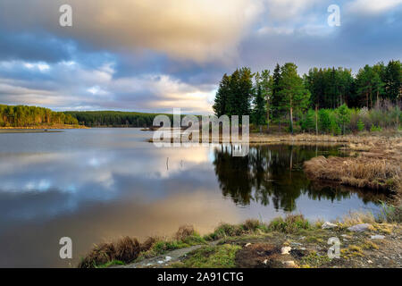 Sommer Landschaft mit malerischen Flussufer bei Sonnenuntergang. Wunderbare Natur, wunderschöne natürliche Hintergrund. Stockfoto