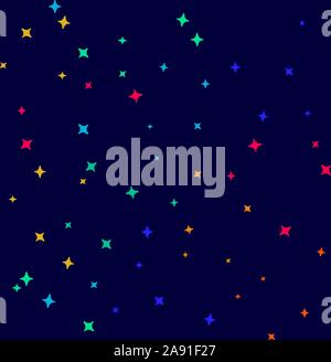 Nahtlose Muster mit Sternenhimmel und bunten Flachbild Sterne. Vektor tiling Hintergrund. Stock Vektor