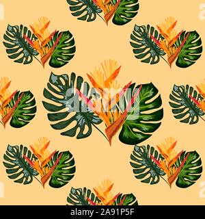 Sommer Dschungel Muster mit tropischen Blumen heliconia oder Hummer - claw Hintergrund. Stock Vektor