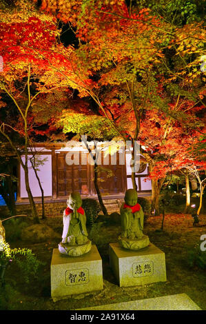 Ansicht der Zenrin-ji-Tempel mit bunten Bäumen in der Nacht im Herbst in Kyoto, Japan angezeigt. Stockfoto