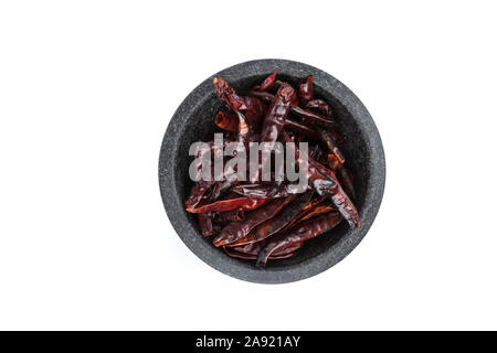 Handul der würzigen getrocknete rote Chilischoten Chile de Arbol Stockfoto