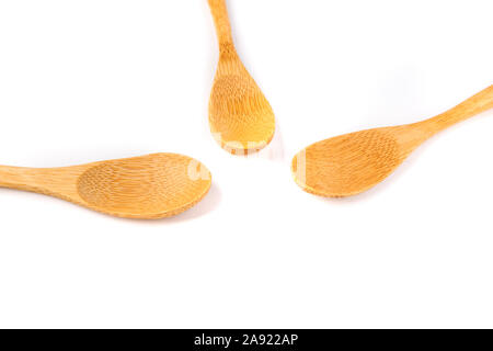 Drei flachen Löffel Bambus in einer y-Form für die Anzeige Stockfoto