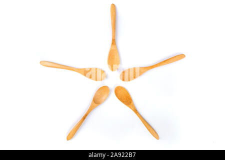 Fünf flachen Bambus Löffel Sternförmig Stockfoto