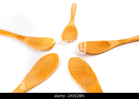 Fünf flachen Bambus Löffel Sternförmig Stockfoto