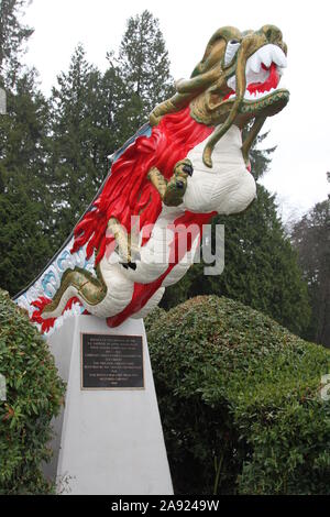 Aushängeschild der SS Kaiserin von Japan im Stanley Park, Vancouver, British Columbia, Kanada, Winter Regen 2013 Stockfoto