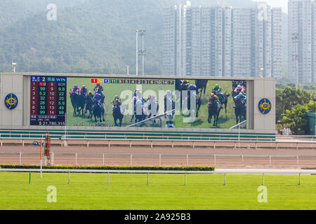 Racing Sha Tin Hong Kong Jockey Club, Sha Tin Pferderennbahn Stockfoto