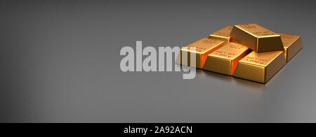 Gestapelte Gold Bars auf einem hellen Hintergrund, 3D-Rendering, Finanzkonzept Stockfoto
