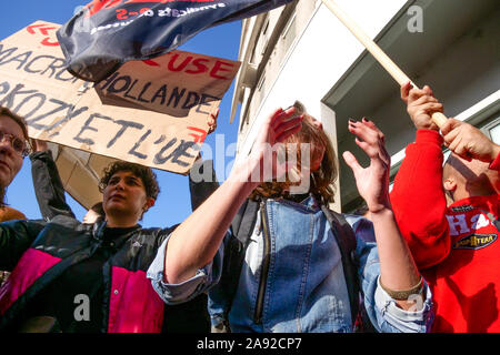 Studenten protestieren gegen die Prekarität nach der Selbstverbrennung eines Ihrer eigenen, Lyon, Frankreich Stockfoto