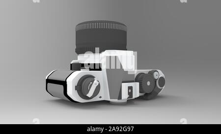 3D-Rendering von einer analogen Kamera im Studio Hintergrund isoliert Stockfoto