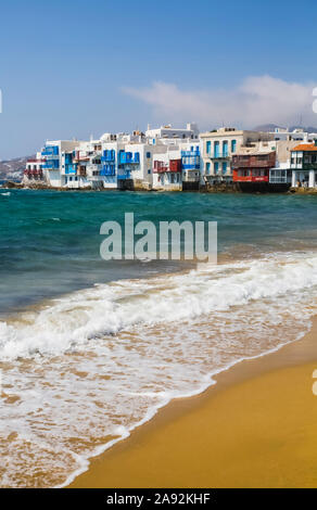 Little Venice; Mykonos Town, Mykonos Island, Kykladen, Griechenland Stockfoto