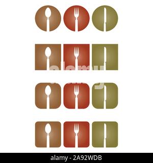 Gabel, Messer, Löffel, Sammlung, Logo, Symbol Stock Vektor
