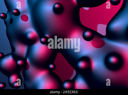 Zusammenfassung Hintergrund mit neon leuchtenden siedende Flüssigkeit Kugeln oder Tropfen in motion mit 80 s synthwave Stil Stockfoto