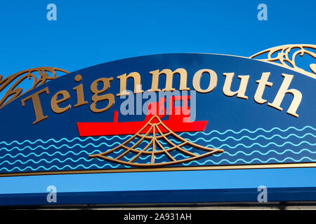 Devon, UK - 1. August 2019: ein Zeichen in der Küstenstadt Teignmouth in South Devon, Großbritannien. Stockfoto