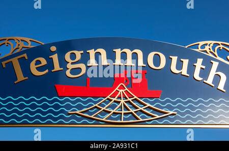 Devon, UK - 1. August 2019: ein Zeichen in der Küstenstadt Teignmouth in South Devon, Großbritannien. Stockfoto