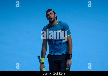 London, Großbritannien. 12. November 2019. London, UK, 12. November 2019, Matteo berettini, ita, während Nitto ATP-Finale - Singles - Roger Federer Vs Matteo Berrettin - Tennis Internationals - Kreditkarten: LPS/Roberto Zanettin/Alamy leben Nachrichten Stockfoto