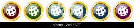 Erde Glossy Icon Set, silber-metallic golden Vektorgrafiken in 6 Optionen für Web Design und mobile Anwendungen Stock Vektor