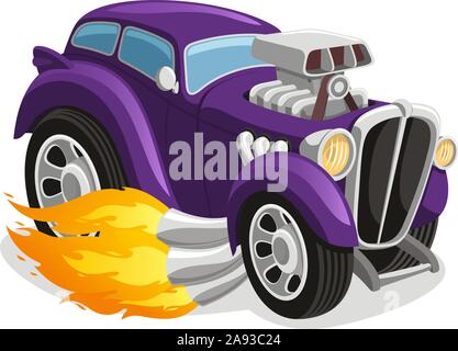 Muscle Car rauchen Flamme, Vector Illustration Cartoon. Stock Vektor