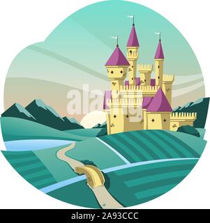 Mittelalterliche Burg Cartoon Illustration Stock Vektor