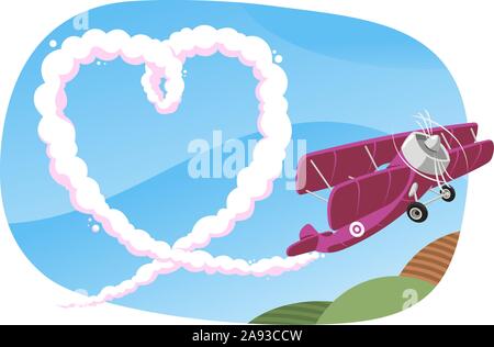 Herz in den Himmel durch eine Ebene Abbildung gezeichnet Stock Vektor